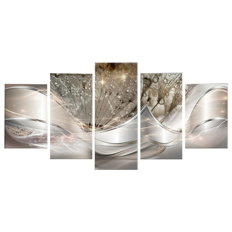 Five-panel wall art set with abstract metallic branches and star-like highlights in warm tones