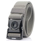 Light gray woven men’s elastic buckle belt with textured strap and metal snap buckle