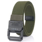 Elastic casual belt in olive green with rectangular buckle and leather-look keeper tab