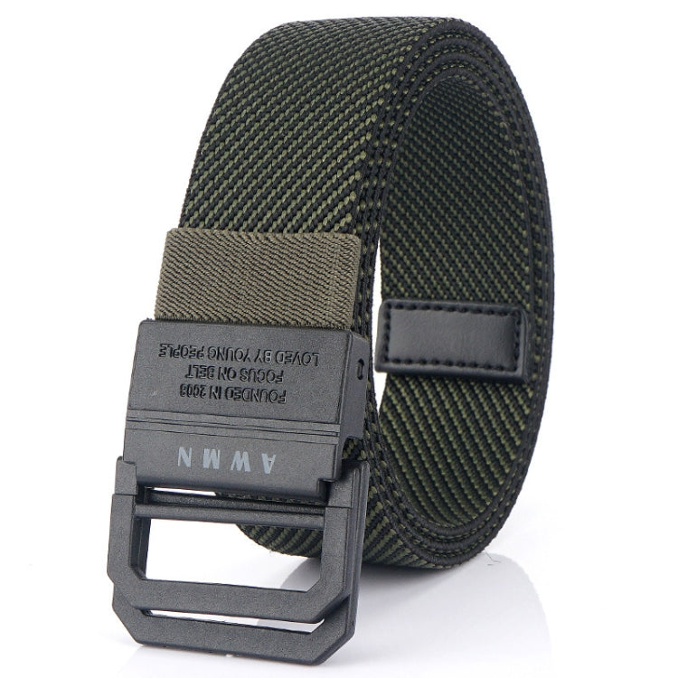 Men's elastic fabric belt in dark green with black square buckle