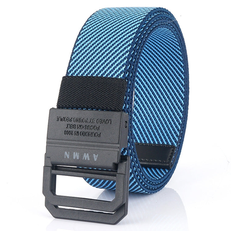 Men's elastic fabric belt in blue with black square buckle
