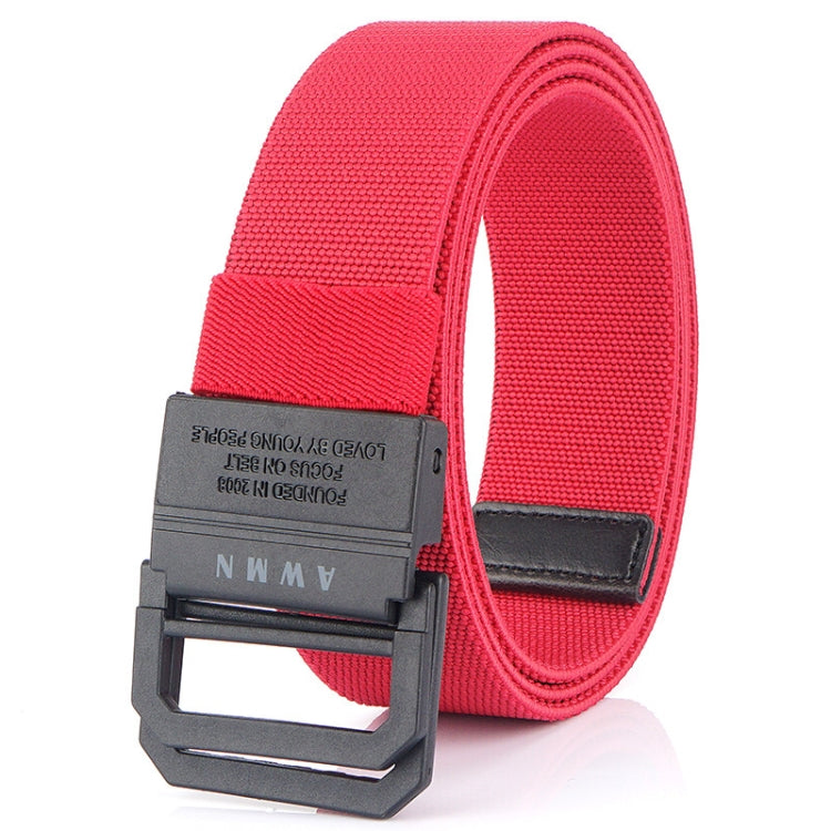 Men's elastic fabric belt in red with black square buckle