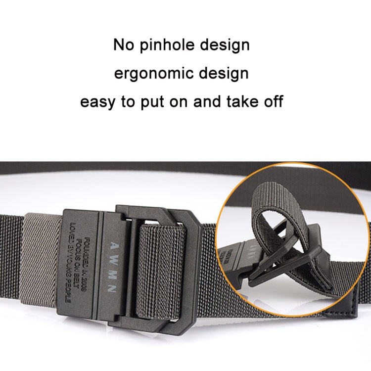 Men's gray elastic belt with black buckle and stitched webbing loop