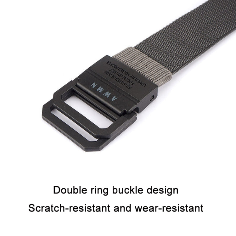 Men's gray elastic belt with double-ring black buckle