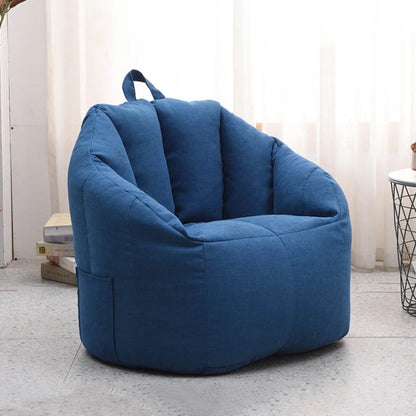 Royal blue lazy sofa beanbag chair cover with tufted back and rounded arms