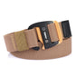 Men's light khaki woven stretch belt with sports hook buckle and gold-tone frame