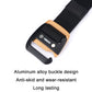 Close-up of men’s black sports hook buckle on woven stretch belt with gold-tone frame