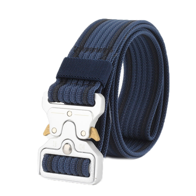 Dark royal blue braided nylon belt with quick-release buckle and silver hardware