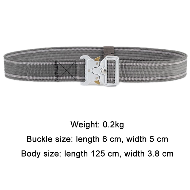 Gray braided nylon belt with quick-release buckle and silver hardware