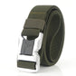 Aluminum alloy safety buckle belt, army green woven strap with silver buckle