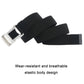 Aluminum alloy safety buckle belt, black elastic-style woven strap with silver buckle