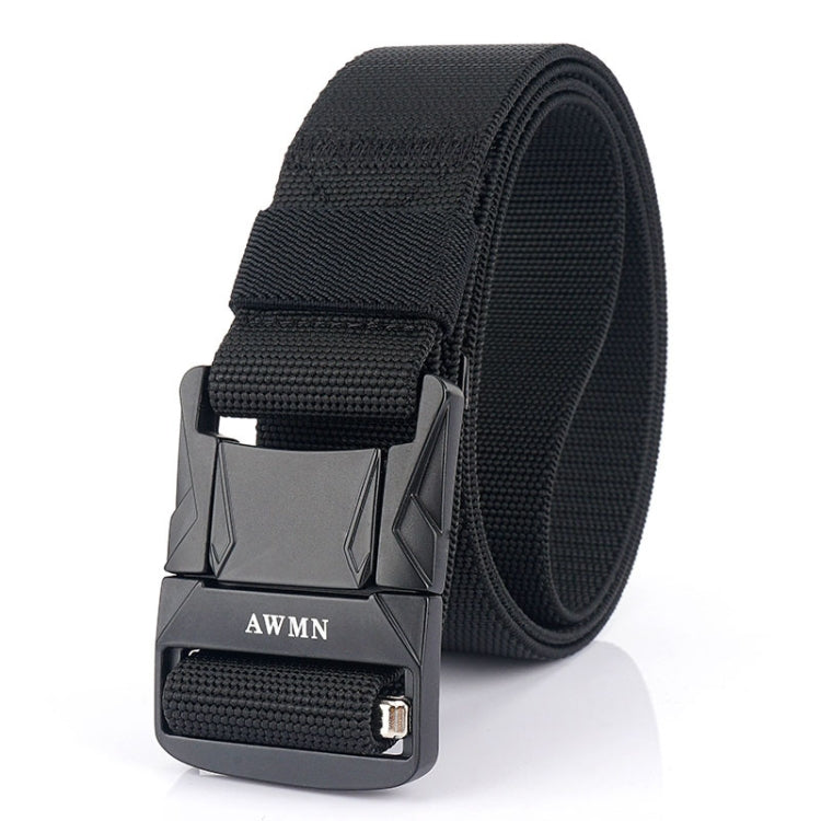 Men's elastic nylon belt with metal buckle, woven black strap