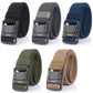 Men's elastic nylon belt with metal buckle, multi-color woven straps shown