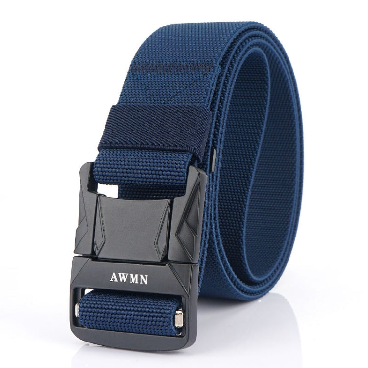 Men's elastic nylon belt with metal buckle, royal blue woven strap