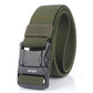 Men's elastic nylon belt with metal buckle, dark olive woven strap