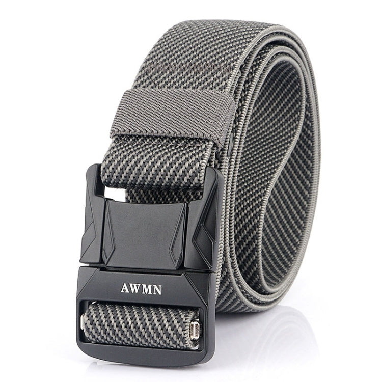 Men's elastic nylon belt with metal buckle, gray herringbone woven strap
