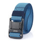 Men's elastic nylon belt with blue striped webbing and metal buckle
