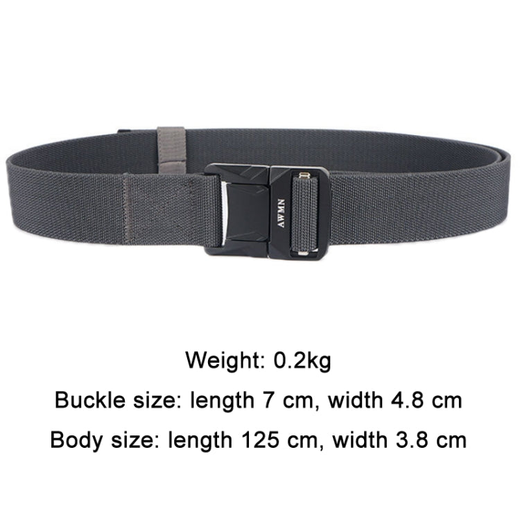 Men's elastic nylon belt in dark gray with rectangular metal buckle