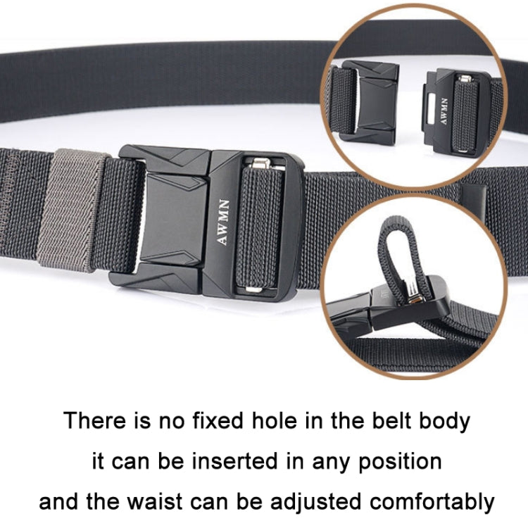 Men's elastic nylon belt with dark gray webbing and matte metal buckle