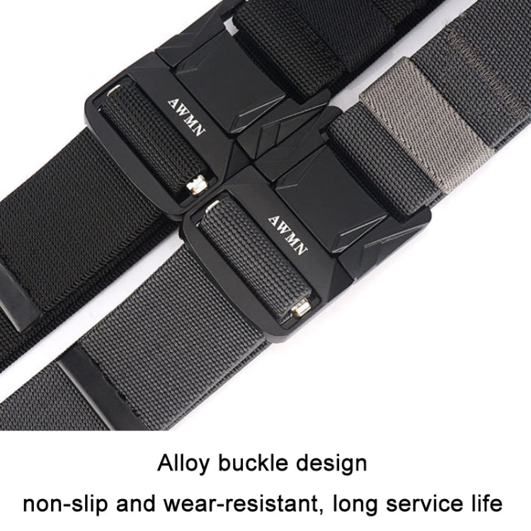 Men's elastic nylon belt with black textured webbing and alloy metal buckle