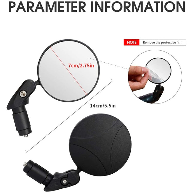 Convex bicycle mirror with adjustable ball joint, protective film, and mounting clamp