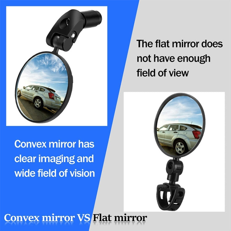 Bicycle convex rearview mirror on handlebar with round lens and clamp
