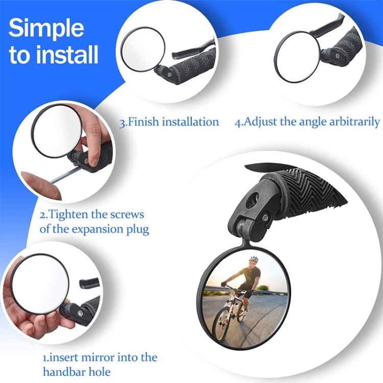 Bicycle convex rearview mirror installation view with clamp and round lens