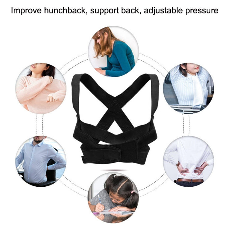 Black posture correction belt with crisscross straps shown on multiple wearers