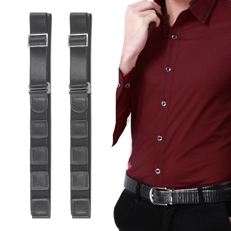 Set of two black adjustable shirt stay straps with metal buckles