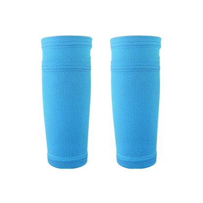 Blue calf guard insert socks, breathable cushioned knit, pair of two sleeves