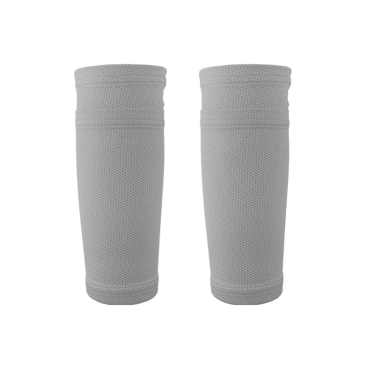 Pair of gray breathable calf guard socks with textured mesh and elastic cuffs