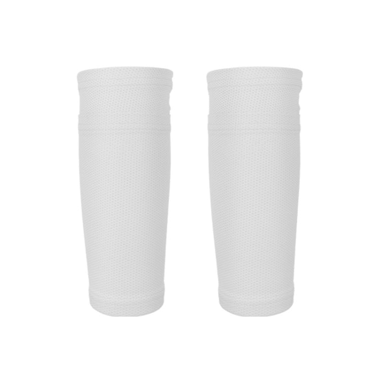 Pair of white mesh calf guard socks with elastic ribbed ends