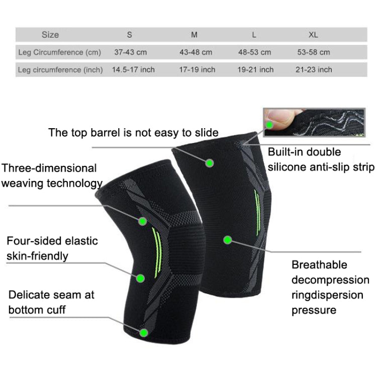 Black knee pads with breathable compression design and built-in double silicone anti-slip strip