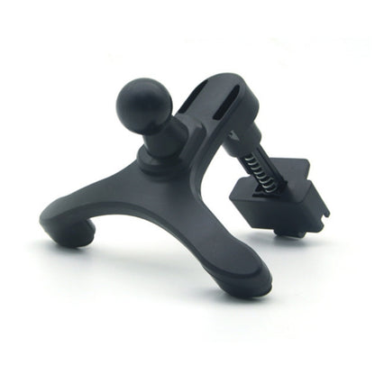 Black car air vent phone holder clip with spring clamp arms and ball joint.