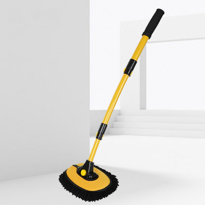 Retractable curved car wash mop with yellow handle, black bristle head and black end caps