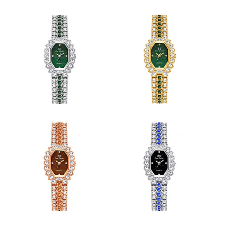 Multi-color rhinestone women’s quartz watch set with dark octagon dials