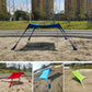 Outdoor beach sunshade canopy tent in navy with four corner poles and side panels