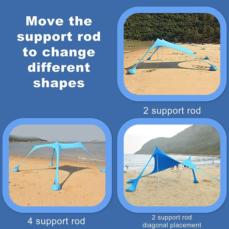 Blue beach canopy tent with support rods and side panels
