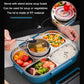 Peacock blue double-layer stainless lunch box with divided tray and stand-alone soup bowl