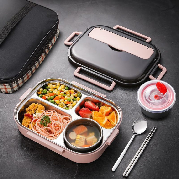Ink pink double-layer lunch box with clear lid, divided trays, and round food cups
