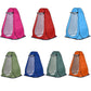 Portable camping shower privacy tents in assorted colors, each with front door opening