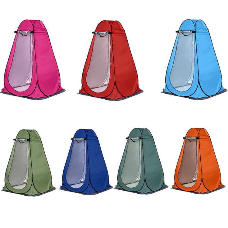 Portable camping shower privacy tents in assorted colors, each with front door opening