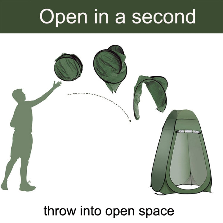 Green portable shower/change tent shown unfolded with doorway and side panels