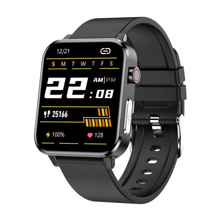 Bluetooth smartwatch with black silicone strap and black case, digital health stats on screen