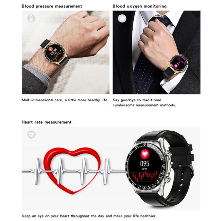 Smartwatch showing health monitoring visuals with heart and pulse display on black dial