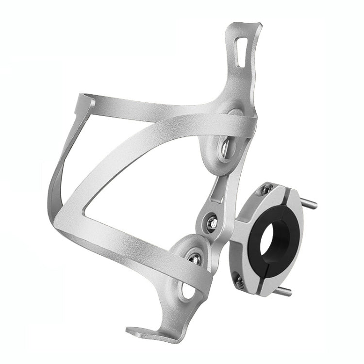 Silver aluminum bicycle kettle frame with swivel base clamp and mounting screws