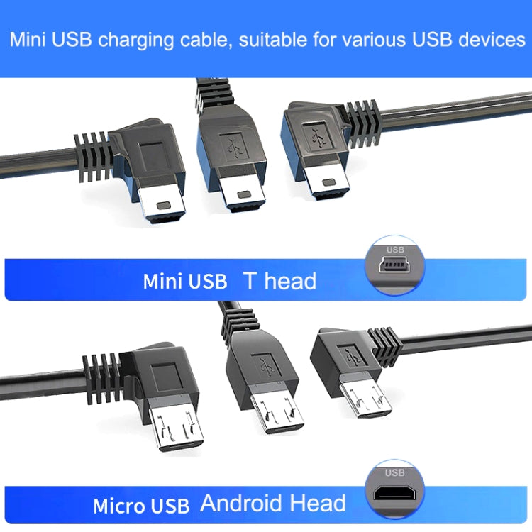 Mini USB and micro USB connector charging cable heads with USB-A plugs