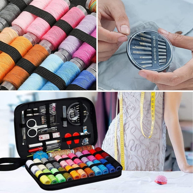 Colorful thread spools with needle assortment wheel and small sewing tools