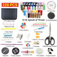 Sewing kit set with thread spools, needles, scissors, pins, and measuring tape