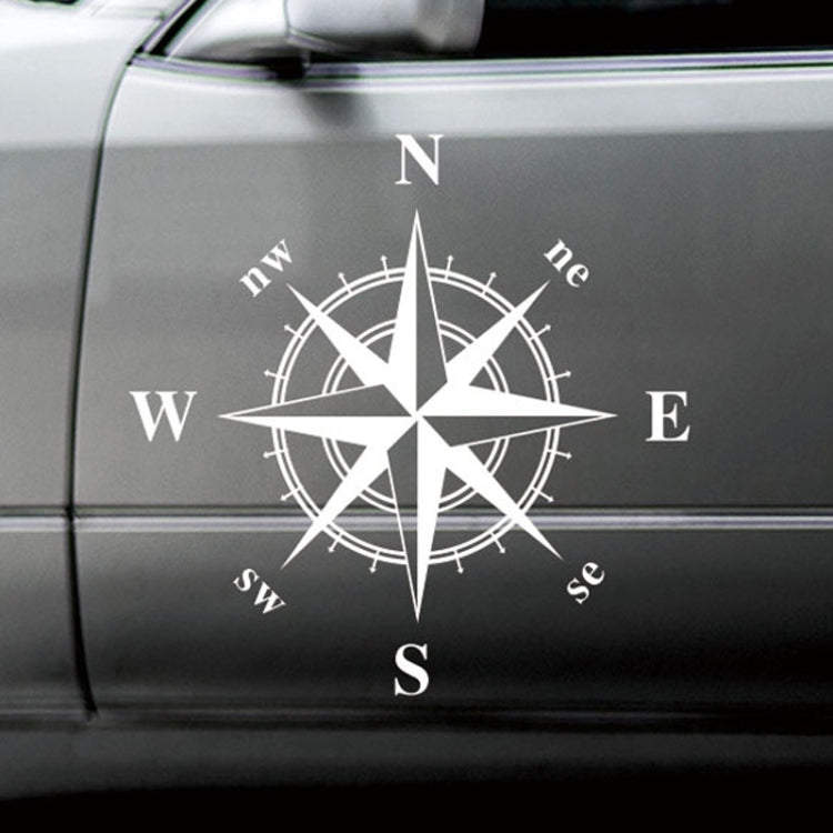 White compass rose car body sticker with N E S W directions and compass ring